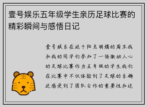 壹号娱乐五年级学生亲历足球比赛的精彩瞬间与感悟日记