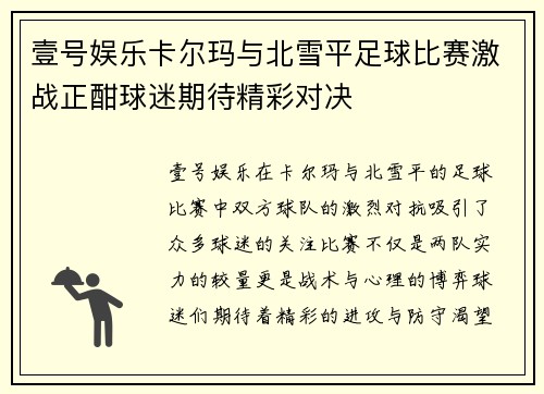 壹号娱乐卡尔玛与北雪平足球比赛激战正酣球迷期待精彩对决